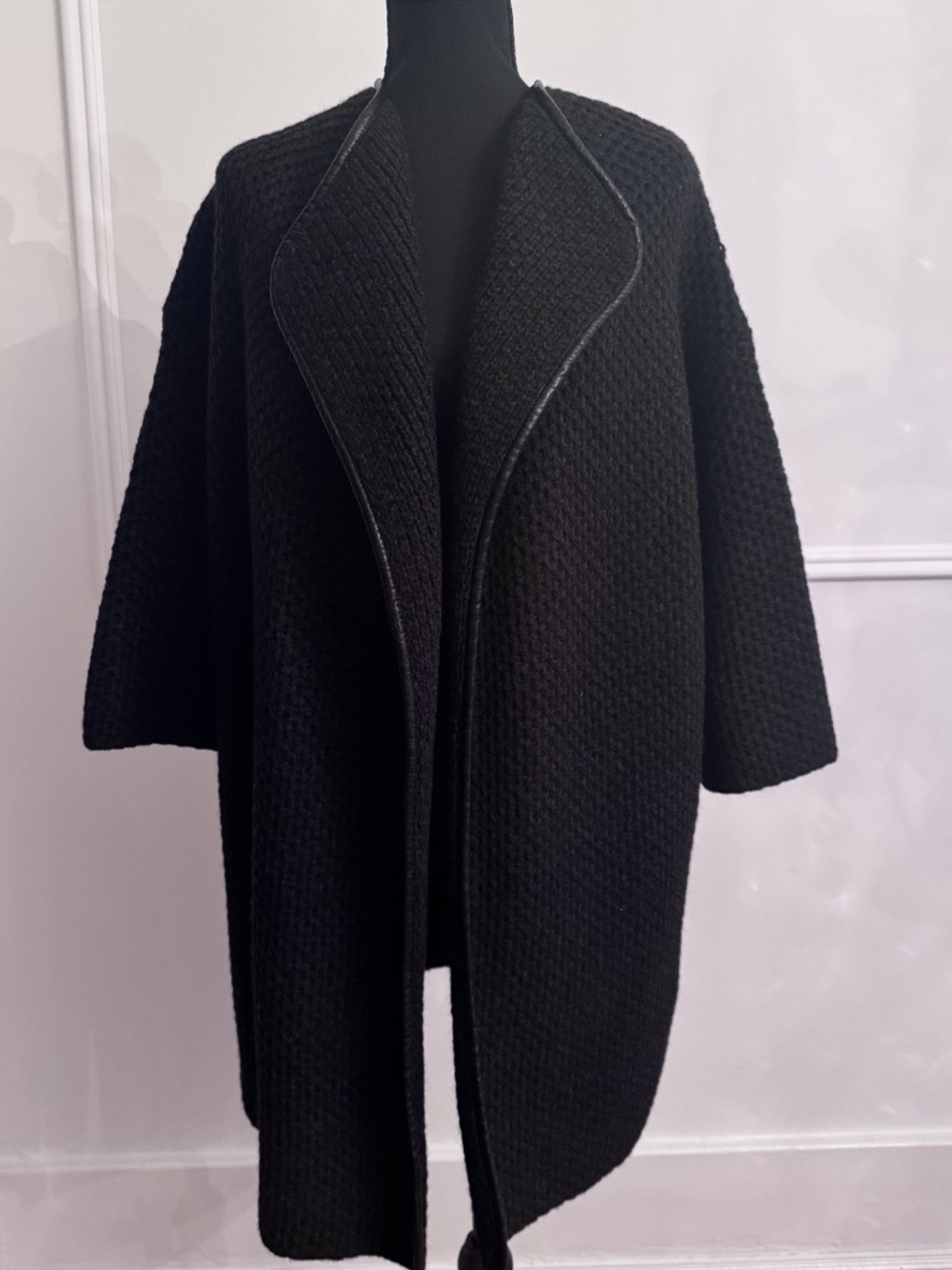 Vince NWT XS Black 50% Yak 50% Wool Chunky Knit Open Cardigan Coat 3/4 Sleeve